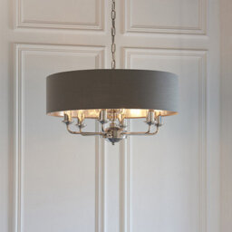 Luminosa Lighting Luminosa Highclere Single Shade Pendant Light Bright Nickel Plate, Charcoal Fabric - thumbnail 3