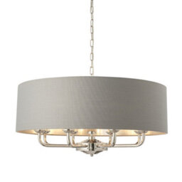 Luminosa Lighting Luminosa Highclere Single Shade Pendant Light Bright Nickel Plate, Charcoal Fabric - thumbnail 1