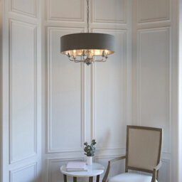 Luminosa Lighting Luminosa Highclere Single Shade Pendant Light Bright Nickel Plate, Charcoal Fabric - thumbnail 2