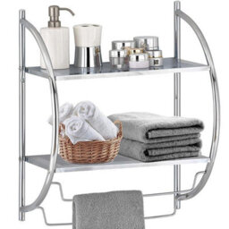 Taylor & Brown 2 Tier Modern Chrome Wall Mounted Curved Bathroom Shelf Shelving Unit With Double Towel Holder Storage Rail Rack - thumbnail 3