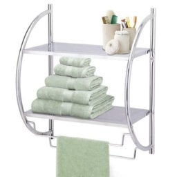 Taylor & Brown 2 Tier Modern Chrome Wall Mounted Curved Bathroom Shelf Shelving Unit With Double Towel Holder Storage Rail Rack - thumbnail 1