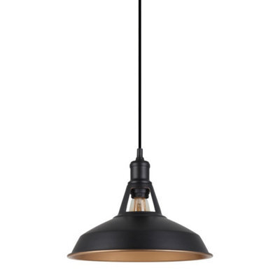 Luminosa Lighting Luminosa Industrial And Retro Hanging Pendant Black 1 Light  With Black, Gold Shade, E27 - image 1