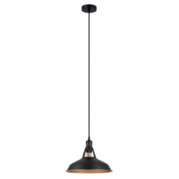Luminosa Lighting Luminosa Industrial And Retro Hanging Pendant Black 1 Light  With Black, Gold Shade, E27 - thumbnail 2