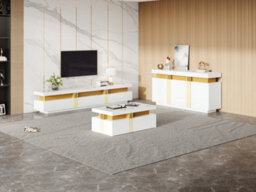 Matteo Luxury White & Gold 3-Piece Living Room Furniture Set With Marble Effect Tabletop - thumbnail 7