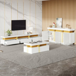 Matteo Luxury White & Gold 3-Piece Living Room Furniture Set With Marble Effect Tabletop - thumbnail 2
