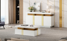 Matteo Luxury White & Gold 3-Piece Living Room Furniture Set With Marble Effect Tabletop - thumbnail 9