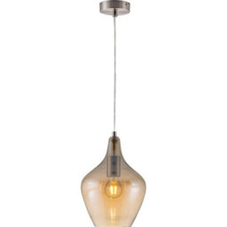 Luminosa Lighting Luminosa Paso Dome Pendant Ceiling Light Nickel Matt Amber Glass Shade 1X E14 - thumbnail 1