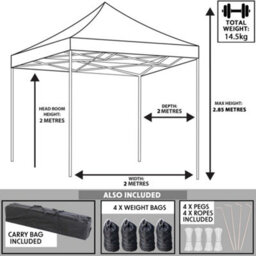 Dellonda Premium 2X2M Pop-Up Gazebo Water Resistant Carry Bag Stakes Weight Bags - thumbnail 3