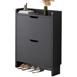 2 Drawer Wooden Shoe Rack Freestanding Cupboard Hallway Footwear Storage Organiser - thumbnail 1