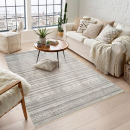 Maia Washable Low Pile Non Slip Motif Traditional Area Rug - Grey, 120 X 180 Cm (Rectangular)