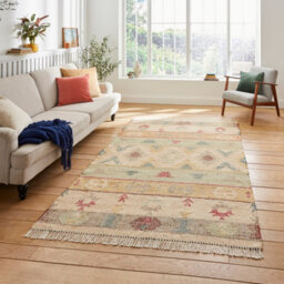 Multicoloured Geometric Striped Kilim Modern Rug For Bedroom & Living Room-120Cm X 170Cm - thumbnail 1