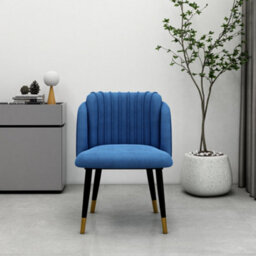 Life Interiors Set Of 2 Blue Milano Velvet Dining Chairs With Stylish Ribbed Back Design, Black Metal Legs With Gold Tips - thumbnail 2