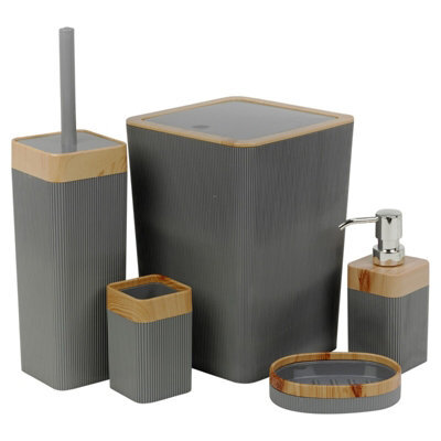 Urbn-Living Urbnliving 5 Pcs Colour Grey Bathroom Set Bin Soap Dispenser Toothbrush Holder Soap Dispenser Wc Brush - image 1