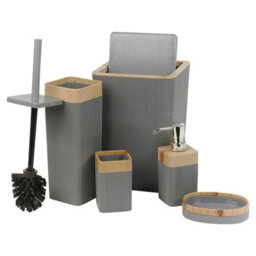 Urbn-Living Urbnliving 5 Pcs Colour Grey Bathroom Set Bin Soap Dispenser Toothbrush Holder Soap Dispenser Wc Brush - thumbnail 4
