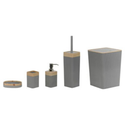 Urbn-Living Urbnliving 5 Pcs Colour Grey Bathroom Set Bin Soap Dispenser Toothbrush Holder Soap Dispenser Wc Brush - thumbnail 3