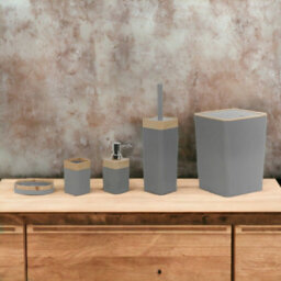 Urbn-Living Urbnliving 5 Pcs Colour Grey Bathroom Set Bin Soap Dispenser Toothbrush Holder Soap Dispenser Wc Brush - thumbnail 2