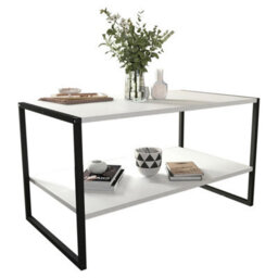 Urbn-Living Urbnliving 90Cm Width Rectangle White Wooden Coffee Table & Metal Frame Open Storage Shelf Home Décor - thumbnail 2