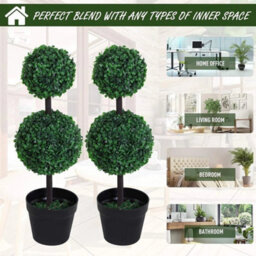 Artificial Topiary House Plants Set Of 2 Double Ball Faux Trees - thumbnail 3