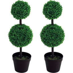 Artificial Topiary House Plants Set Of 2 Double Ball Faux Trees - thumbnail 1