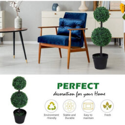 Artificial Topiary House Plants Set Of 2 Double Ball Faux Trees - thumbnail 4