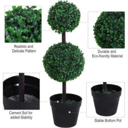 Artificial Topiary House Plants Set Of 2 Double Ball Faux Trees - thumbnail 6