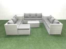 Fimous Rattan Garden Outdoor Furniture Set 10 Seater Garden Sofa Coffee Table Set Big Stool Side Table Light Grey - thumbnail 2
