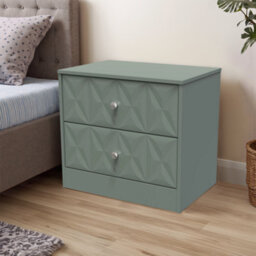 Genoa Ready Assembled Matt Green No Effect 2 Drawer Wide Bedside Chest (H)521mm (W)570mm (D)395mm
