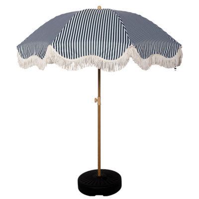 Gardenkraft 2M Striped Outdoor Garden Parasol - Green - image 1