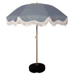 Gardenkraft 2M Striped Outdoor Garden Parasol - Green - thumbnail 1