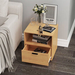 Urbn-Living Urbnliving Height 43Cm 1 Drawer Wooden Bedside Table Cabinet Beech Bedroom Furniture Storage Nightstand - thumbnail 4