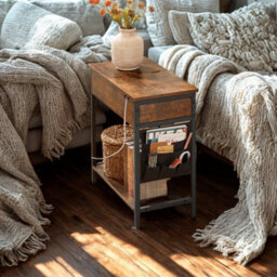 Slim Smart Bedside End Table With Power And Usb Outlets Rustic Brown - thumbnail 3
