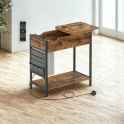 Slim Smart Bedside End Table With Power And Usb Outlets Rustic Brown - thumbnail 4