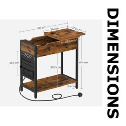 Slim Smart Bedside End Table With Power And Usb Outlets Rustic Brown - thumbnail 6