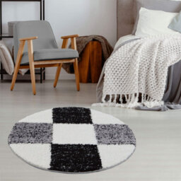 The Rugs Black Grey And Ivory Soft Checkerboard Design Fluffy Shaggy Rugs And Runners High Pile Living Room Kitchen Hallway 381 - thumbnail 2