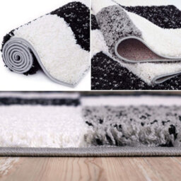 The Rugs Black Grey And Ivory Soft Checkerboard Design Fluffy Shaggy Rugs And Runners High Pile Living Room Kitchen Hallway 381 - thumbnail 4
