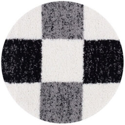 The Rugs Black Grey And Ivory Soft Checkerboard Design Fluffy Shaggy Rugs And Runners High Pile Living Room Kitchen Hallway 381 - thumbnail 1
