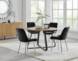 Furniturebox Uk Santorini Brown Round Round Dining Table And 4 Black Pesaro Silver Leg Chairs