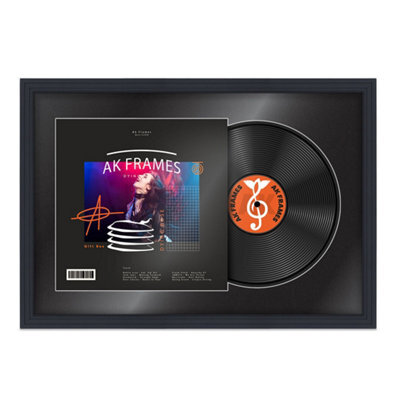 "AK Frames 25X17"" Black Step Vinyl Record Frame With Black Mount For 12 Inch Lp Cover & Disc - Overlapped Design" - image 1