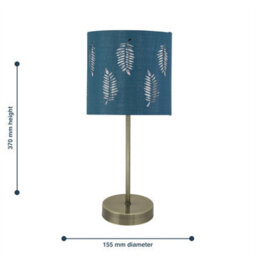 First Choice Lighting Antique Brass Stick Table Lamp With Teal Fern Cut Out Shade - thumbnail 7