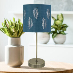 First Choice Lighting Antique Brass Stick Table Lamp With Teal Fern Cut Out Shade - thumbnail 5