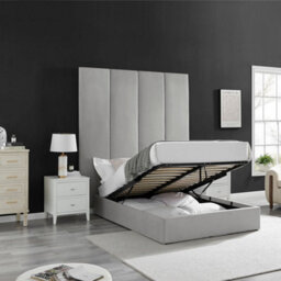 Light Grey Velvet Headboard Wall Panel Bed King Size 5Ft With Ottoman Storage Gas Lift - thumbnail 2