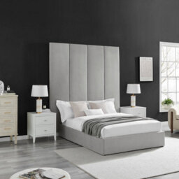 Light Grey Velvet Headboard Wall Panel Bed King Size 5Ft With Ottoman Storage Gas Lift - thumbnail 1