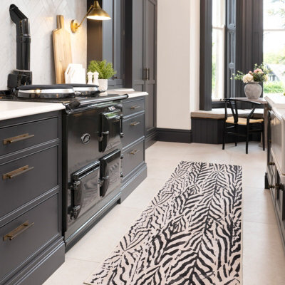 Loomed Zebra Print Cotton Chenille Rug Black White Machine Washable 80Cm X 300Cm - image 1
