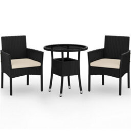 Yaheetech 3-Piece Outdoor Pe Rattan Bistro Set With Cushioned Chairs & Glass Tabletop, Black/beige - thumbnail 2