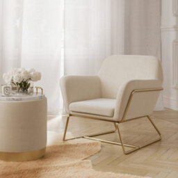 LPD Lara Cream Velvet Pouffe - Small Multipurpose Design With Brushed Gold Base - thumbnail 3