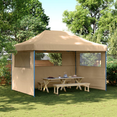 Walplus Foldable Party Tent Garden Gazebo Canopy Pop-Up With 3 Sidewalls Beige - image 1