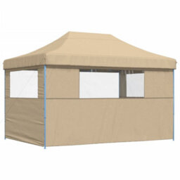 Walplus Foldable Party Tent Garden Gazebo Canopy Pop-Up With 3 Sidewalls Beige - thumbnail 5