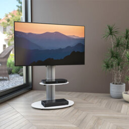 "Avf Eno 60Cm Pedestal Tv Stand With Shelf, For Tvs 32-55"" - Silver & White Glass" - thumbnail 2