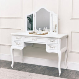 Melody Maison Antique White Dressing Table Desk With Triple Mirror - Pays Blanc Range - thumbnail 2