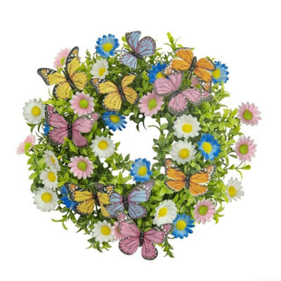 Amorly Artificial Daisy Eucalyptus With Butterflies, 35Cm Handcrafted Silk Floral Garland Front Door For Window Home Decor - image 1
